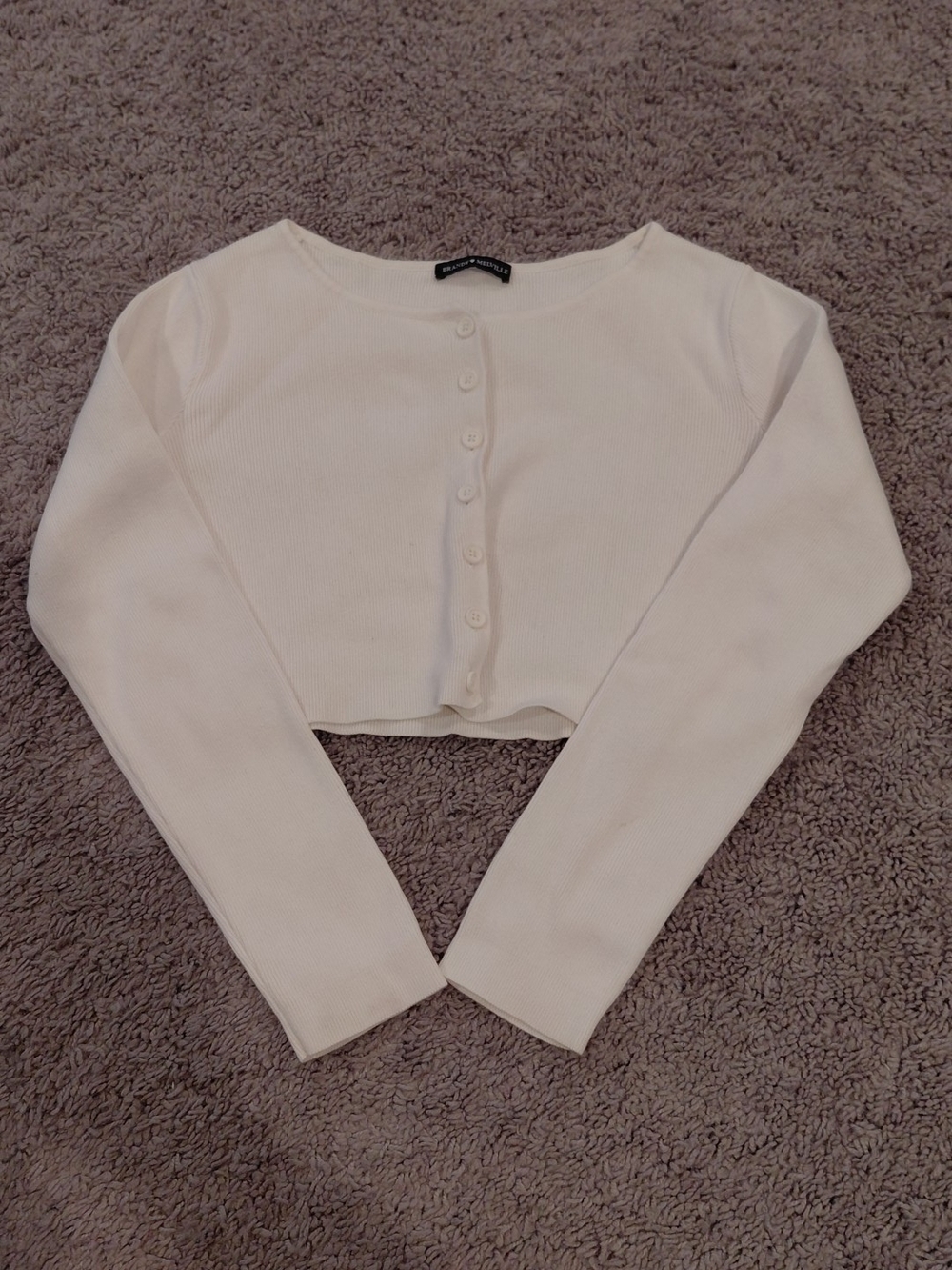 Brandy Melville Cropped Button-Front Long Sleeve Top - White